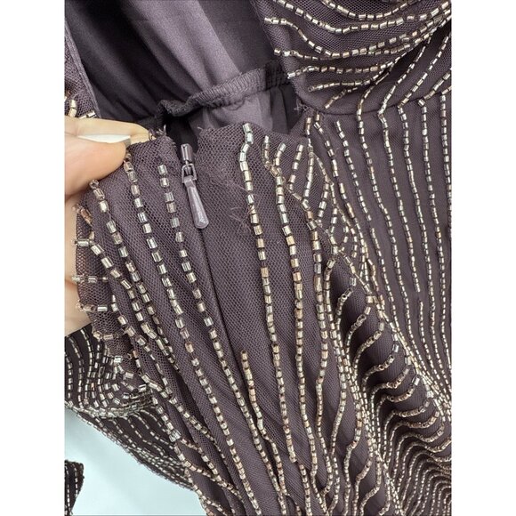 ASOS DESIGN Size 12 Mauve Purple gold linear embellished batwing midi dress - Picture 9 of 15